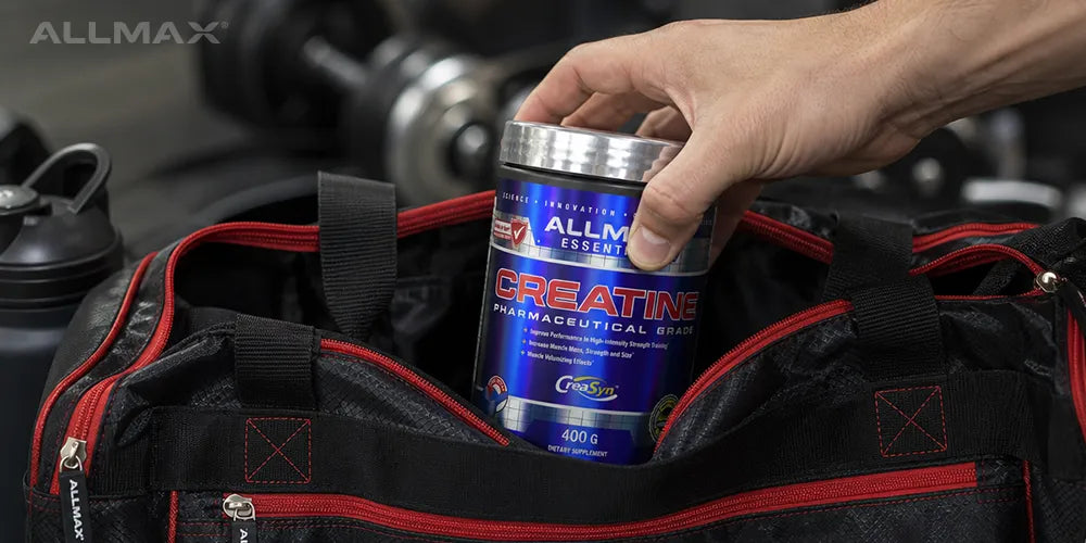 Creatine being placed in gym bag