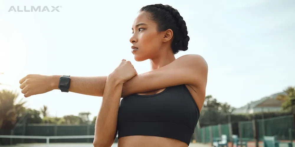 a woman stretching