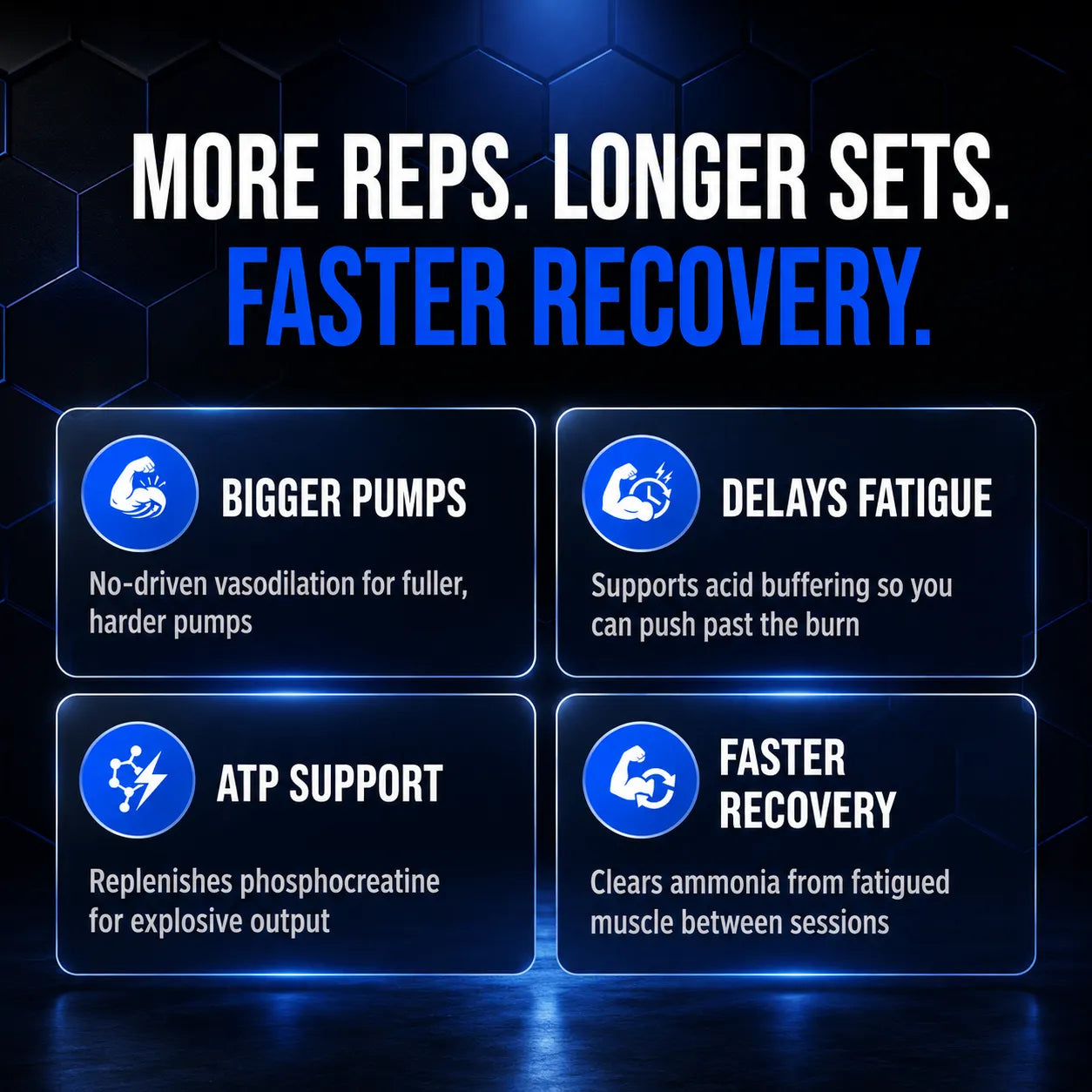 Promotional graphic with the headline 'MORE REPS. LONGER SETS.