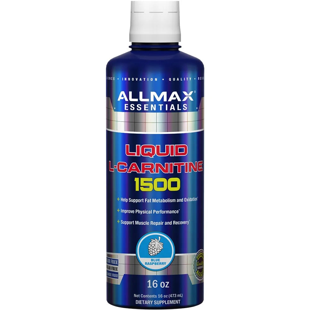 Allmax Essentials Liquid L-Carnitine 1500 supplement bottle on a white background
