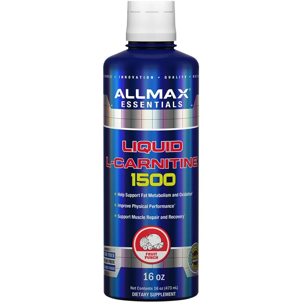 Allmax Essentials Liquid L-Carnitine 1500 supplement bottle on a white background