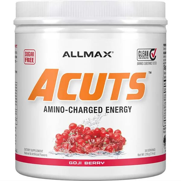 ALLMAX ACUTS Amino-Charged Energy Goji Berry is a sugar-free supplement designed to boost athletic performance.