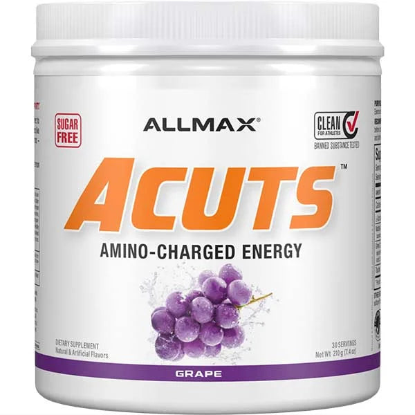 ALLMAX ACUTS Amino-Charged Energy Grape 210g for sugar-free athletic performance support.