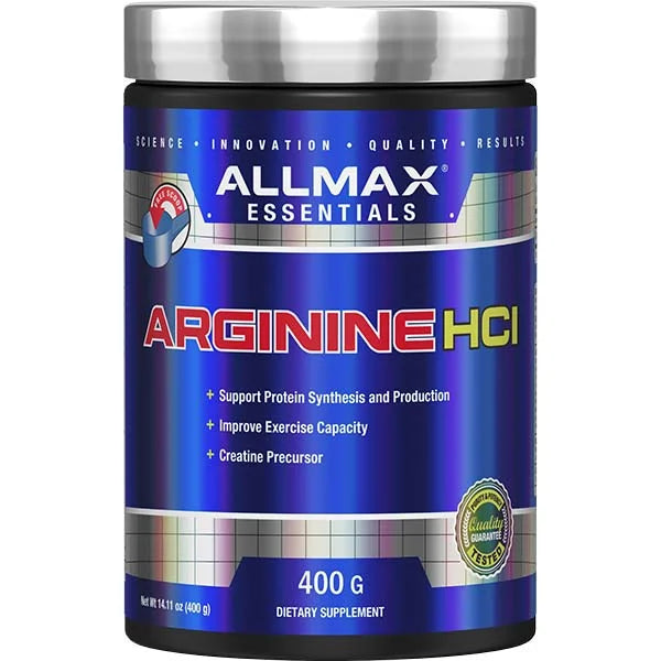 ALLMAX Arginine HCl 400g supplement supports protein synthesis and helps improve total exercise capacity.