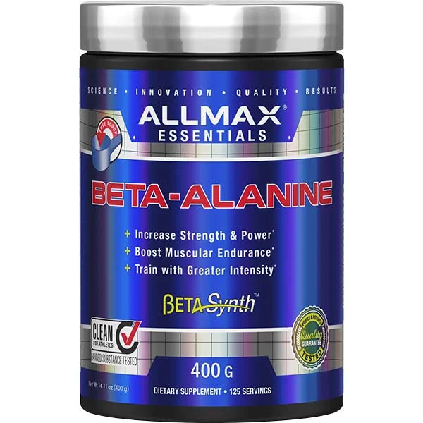 ALLMAX Essentials Beta-Alanine supplement in a 400g tub helps boost muscular endurance and intensity.
