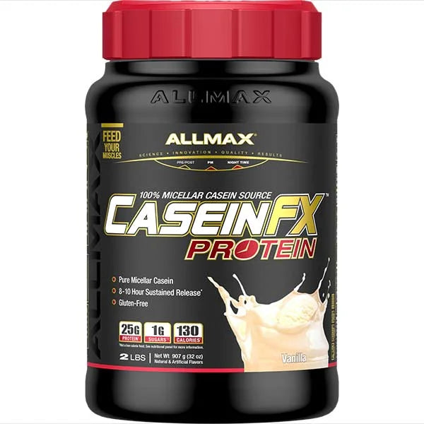 ALLMAX CaseinFX Micellar Casein Protein in Vanilla provides sustained-release muscle recovery for nighttime use.