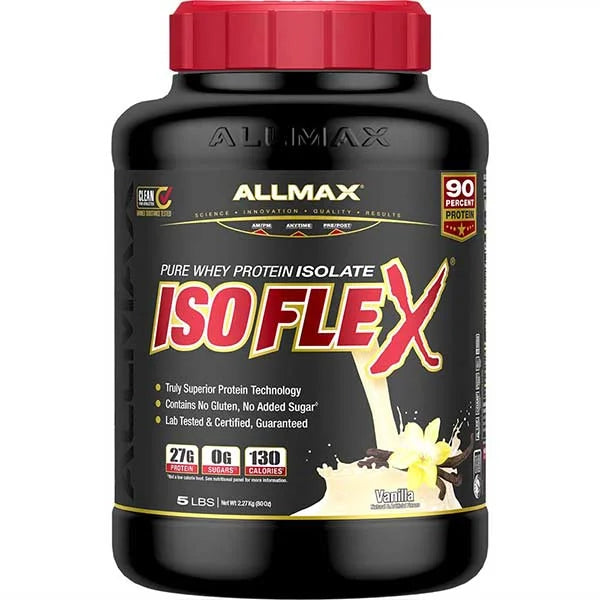Vanilla ISOFLEX Pure Whey Protein Isolate delivers 27g of protein per serving for post-workout recovery.