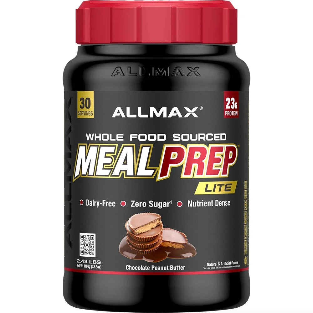 ALLMAX Meal Prep Lite Chocolate Peanut Butter 2.43 lb tub, a nutrient dense whole food sourced protein.