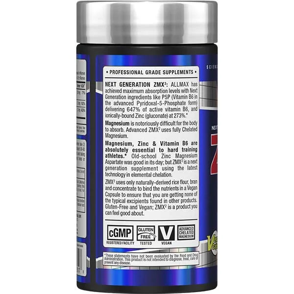Next Generation ZMX² left side view by ALLMAX featuring highly absorbable chelated magnesium for athlete recovery.