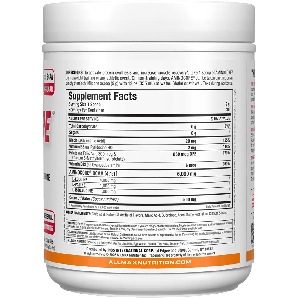 Aminocore white label tub in a white background