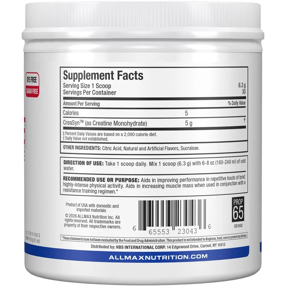 Supplement container with label showing 'AllMax Nutrition' on a white background