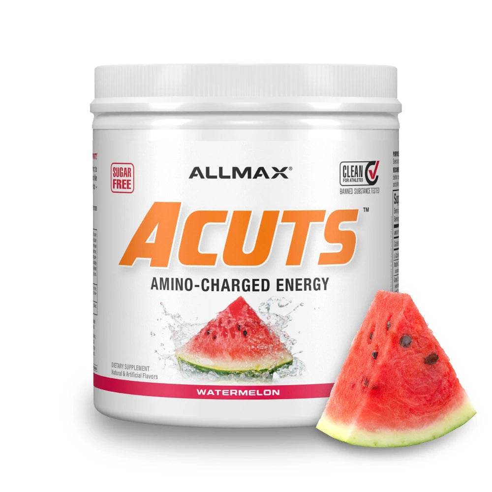 Allmax ACUTS aminocharged energy supplement with watermelon flavor on a white background
