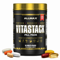 Allmax Vitastack pill pack supplement container with vitamins on a white background