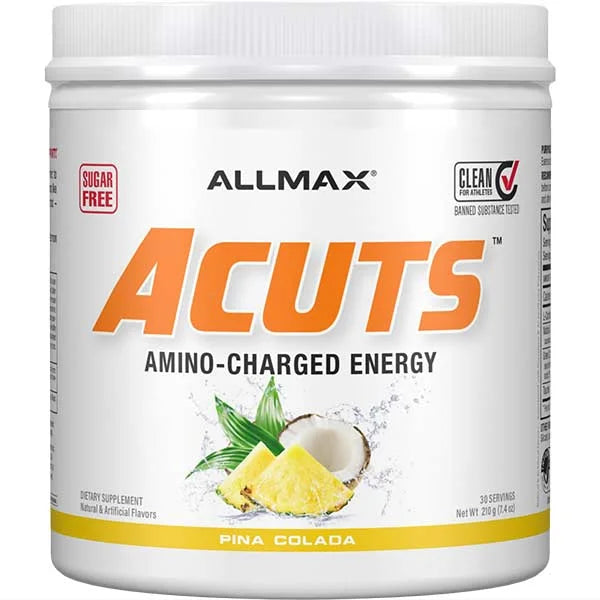 Allmax ACUTS Amino-Charged Energy in Pina Colada flavour provides a sugar-free boost for athletes.