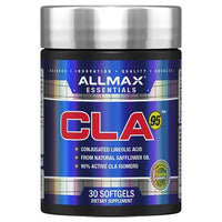 ALLMAX CLA 95 Essentials 30 softgels with 95% active CLA isomers for dietary support.