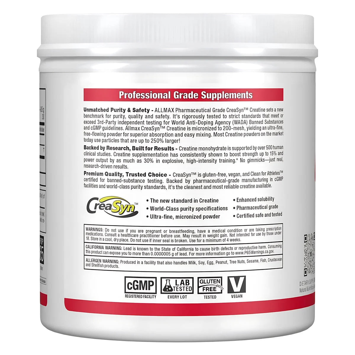 Allmax Creatine Monohydrate powder in Tropical Fruit Punch flavor for pharmaceutical-grade purity.