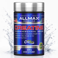 Allmax Essentials Creatine supplement container with water splash effect