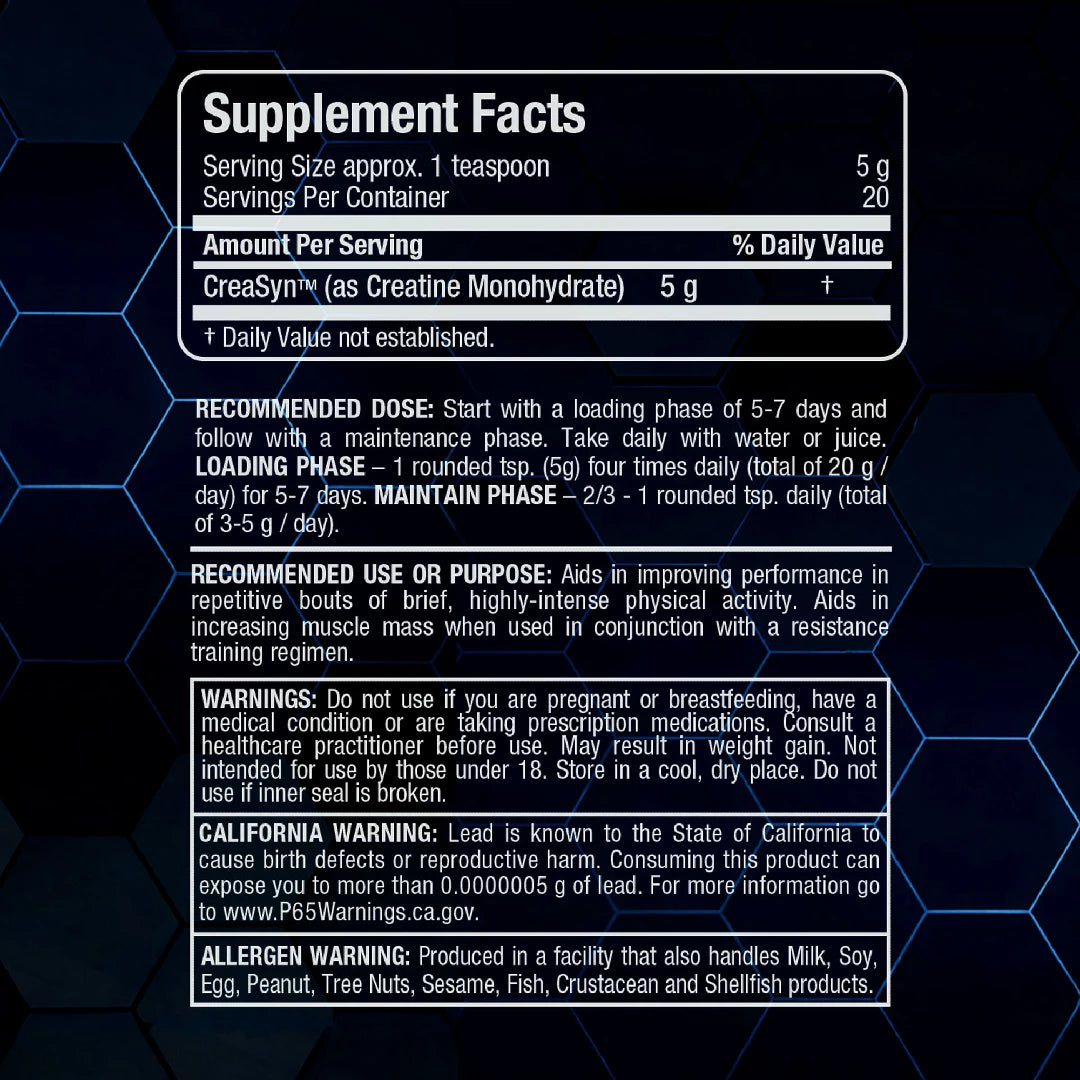 Supplement facts label with detailed information on a dark background
