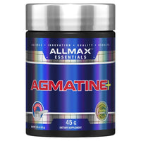 ALLMAX Agmatine+ essentials supplement in a 45g jar for enhanced performance and training support.