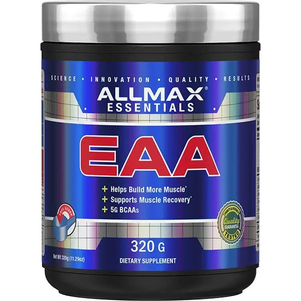 ALLMAX Essentials EAA supplement in a 320g tub helps support muscle recovery and growth.
