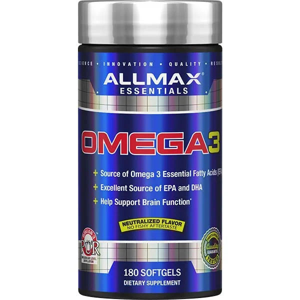 ALLMAX Essentials Omega 3 softgels provide EPA and DHA to support brain function naturally.