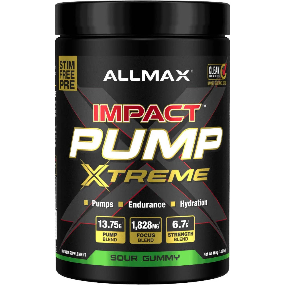 Allmax Impact Igniter 2.0 Xtreme Sour Gummy pre-workout tub for enhanced athletic performance.
