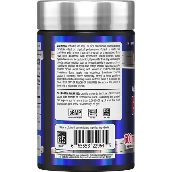 ALLMAX KSM-66 Ashwagandha 600mg left side view for natural stress support and vitality.
