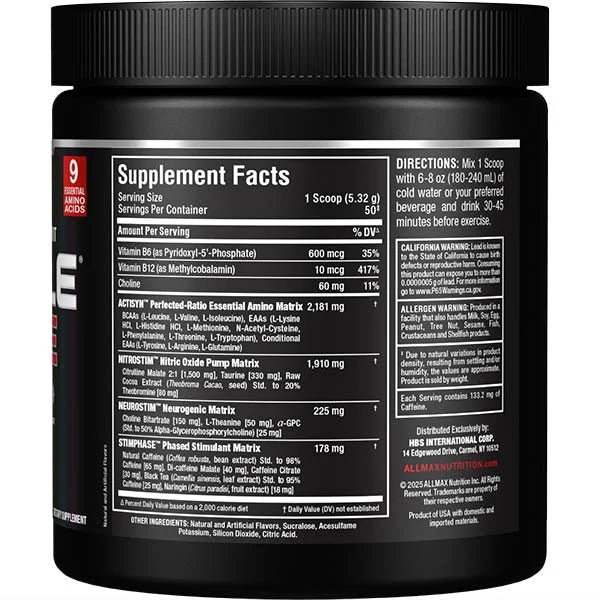 MusclePrime White Raspberry pre-workout right view showing medicinal ingredients for enhanced mental focus.
