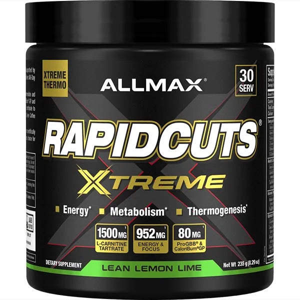 ALLMAX Rapidcuts Xtreme Lean Lemon Lime powder for metabolism support and extreme thermogenesis.