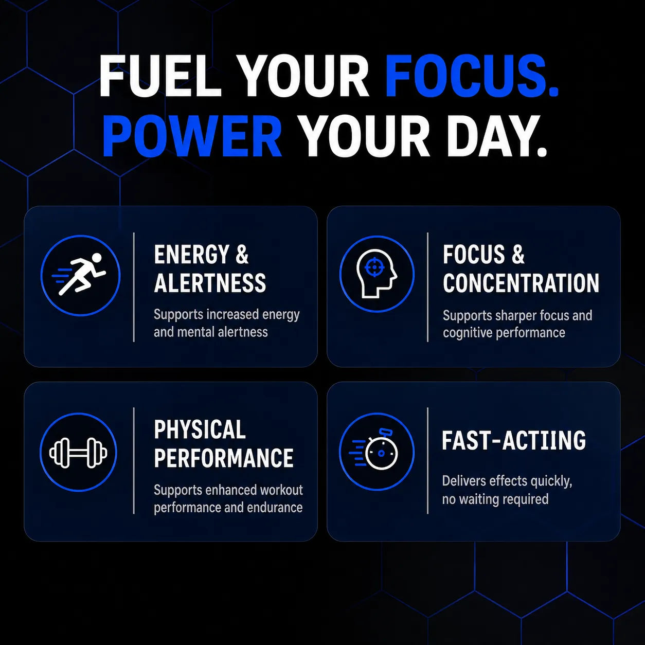 Promotional graphic with the headline 'FUEL YOUR FOCUS. POWER YOUR DAY.
