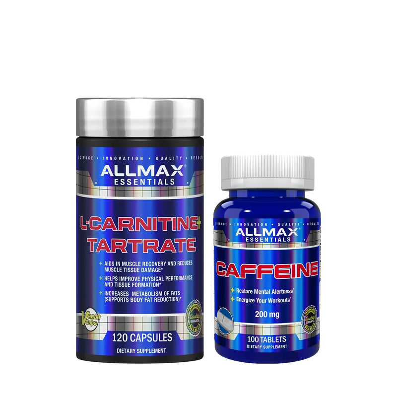 L carnitine and caffeine bottles products of allmax