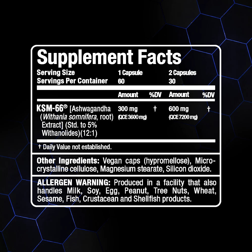 ALLMAX ksm-66 ashwagandha bottle supplement facts
