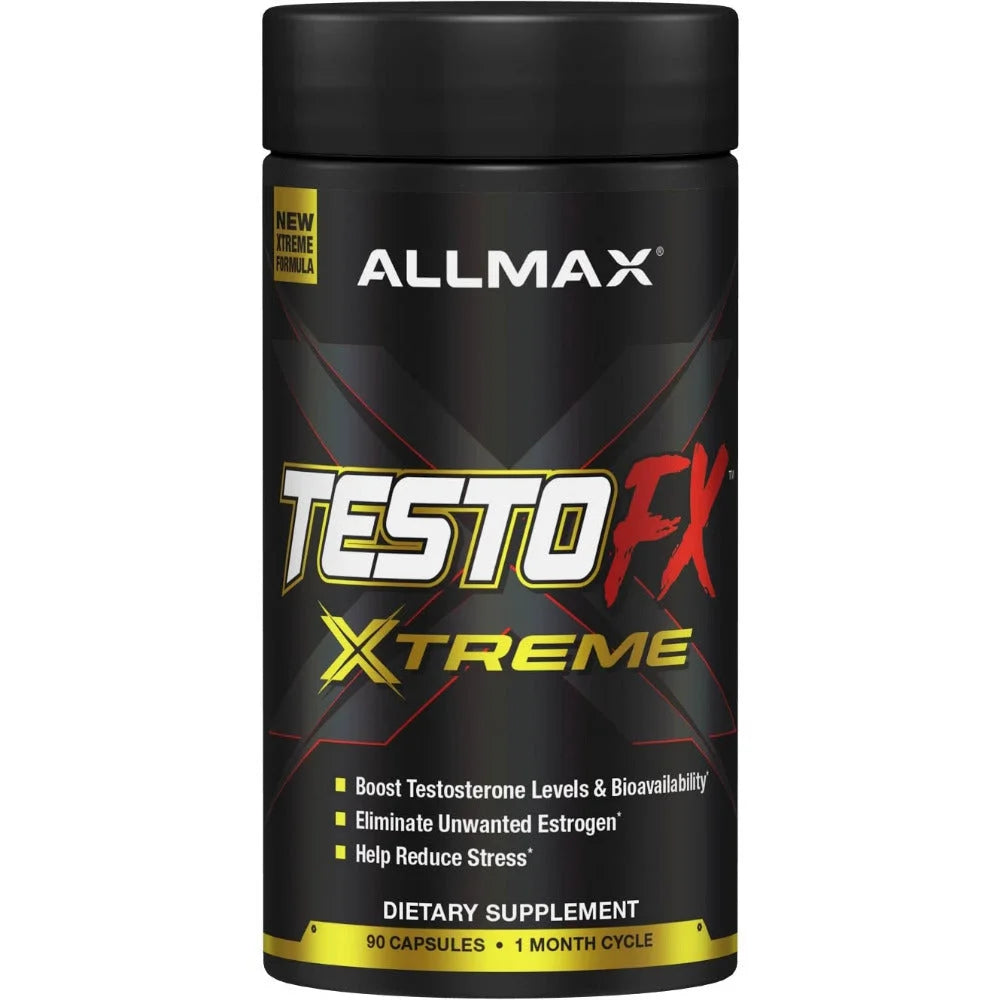 Allmax Testo FX Extreme dietary supplement container on a white background